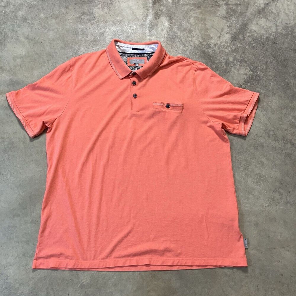 Ted Baker Shirt Mens XXL Pink Polo Short Sleeve Soft Cotton Modal Blend Preppy